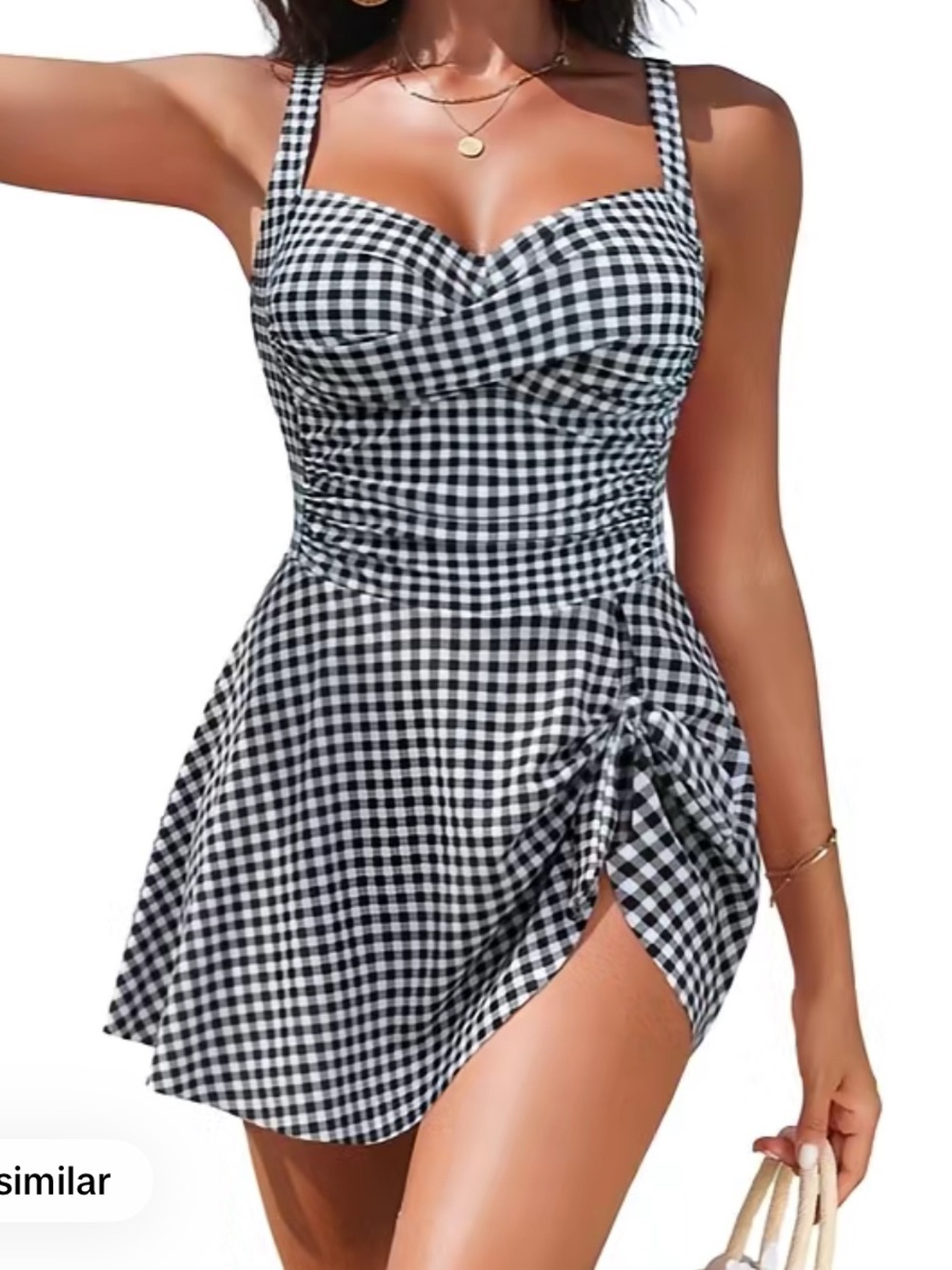 Gingham Sweetheart Swimdress - Black/White